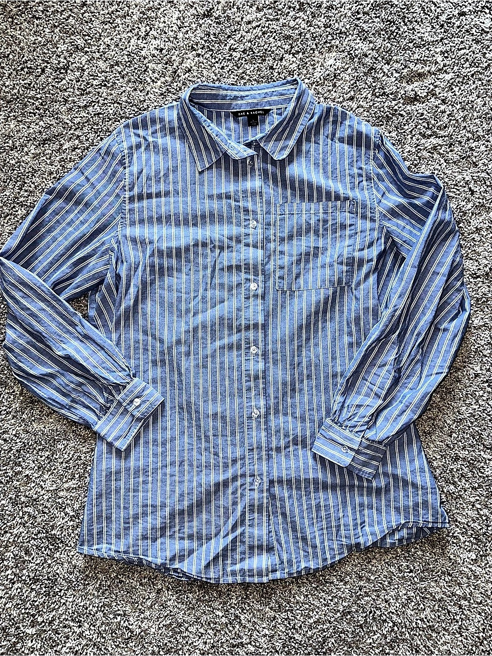 Zac & Rachel Women’s Large Blue White Striped Cotton Button Down Work Shirt